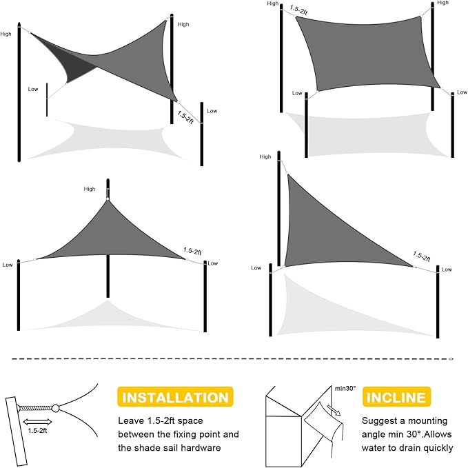 Artpuch Waterproof Sun Shade Sail, 12'x12' Dark Grey Rectangular, UV Resistant Rain Canopy, Curved Edges Shade Cloth for Outdoor Patio, Deck, Yard (Customizable)