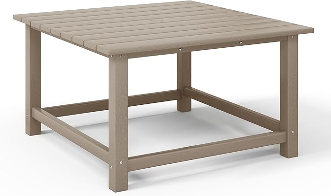 WestinTrends Malibu Low Outdoor HDPE Square Patio Coffee Table, Weathered Wood