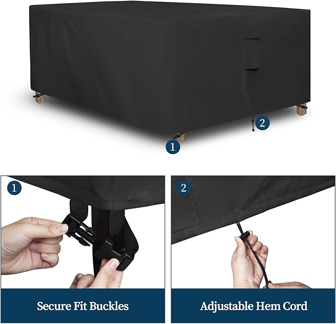 Easy-Going Rectangle Patio Furniture Cover Waterproof Outdoor Dining Table and Chair Cover Anti-UV Outside Sectional Sofa Set Covers (126" L x 63" W x 28" H, Black)