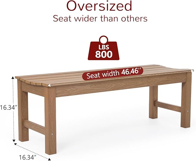 Stoog Outdoor Bench, 2-Person Patio Backless Bench with 800 lbs Weight Capacity, All-Weather HIPS Garden Bench, Enteyway Bench, Never Rot or Fade, Teak