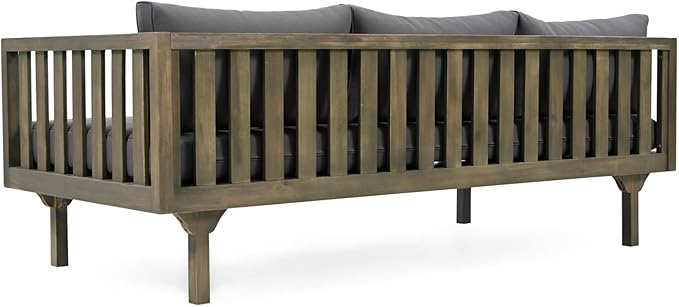 Merax Solid Acacia Wood Couch Chaise Lounge Chair Indoor, 3 Seater Daybed Sofa Couches with Cushions & Pillow, Heavy Frame Day Bed for Living Room, Office, Outdoor, Balcony, Patio, Water Resistant