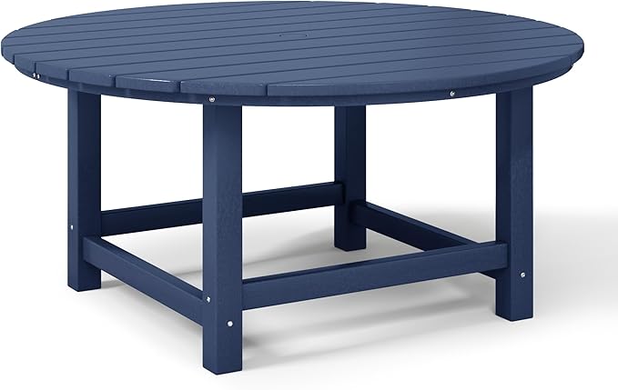 WestinTrends Malibu Low Outdoor HDPE Round Patio Coffee Table, Navy Blue