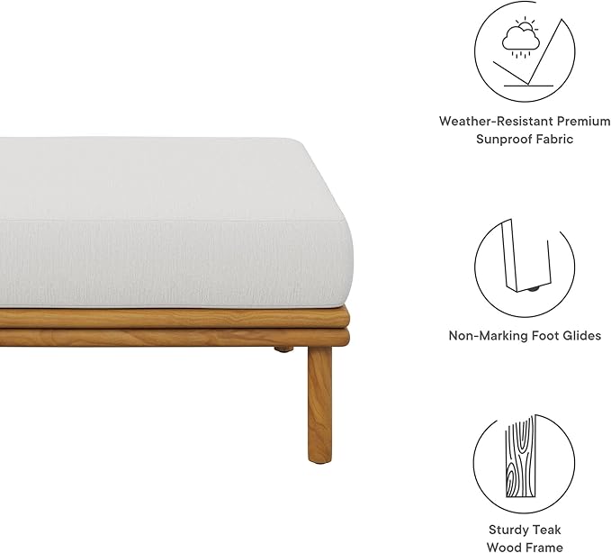 Modway Wren Teak Wood Outdoor Ottoman in Natural Sail