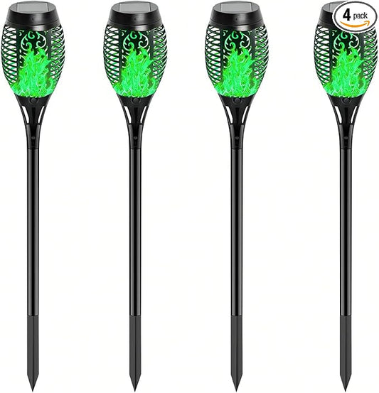 4 Pack Outdoor Solar Flame Light,Solar Lights Outdoor for Garden Decorations with Flickering Flame,IP65 Waterproof Solar Powered Yard Lights Torch Light for Lawn Patio Pathway (Green)