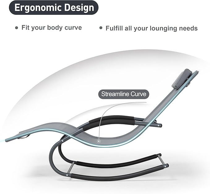 Outdoor Lounge Chair with Pillow, Chaise Lounge Chair for Patio, Lawn, Pool, Grayish Blue