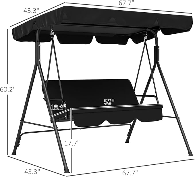 Outsunny 3-Seat Outdoor Patio Swing Chair with Removable Cushion, Steel Frame Stand and Adjustable Tilt Canopy for Patio, Garden, Poolside, Balcony, Backyard, Black 2