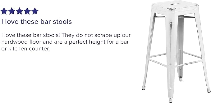 Flash Furniture Kai Commercial Grade 4 Pack 30" High Backless Distressed White Metal Indoor-Outdoor Barstool