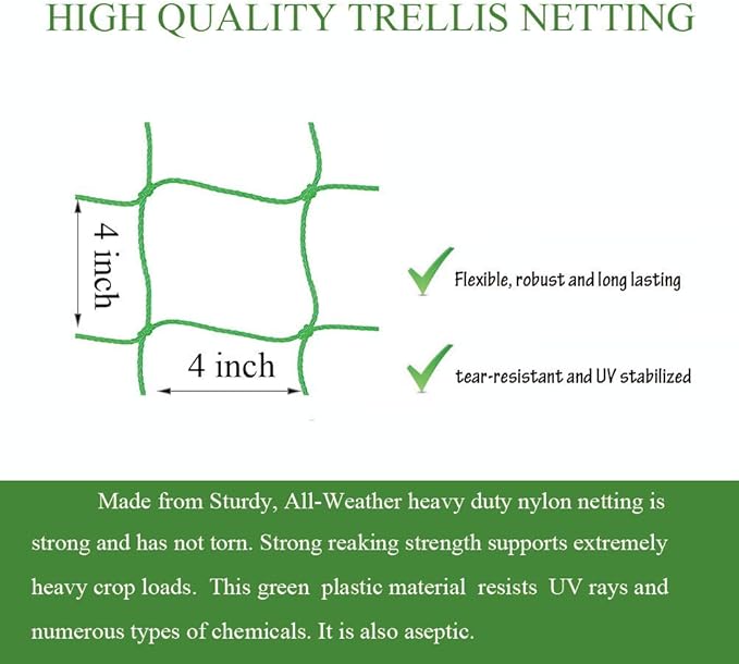 Trellis Netting for Climbing Plants - Heavy Duty Garden Trellis Netting for Cucumber, Vine, Fruits & Vegetables Tomato Plants Trellis Net, Climbing Vining Plants (1-Pack 16.4' x 6.6'Ft)