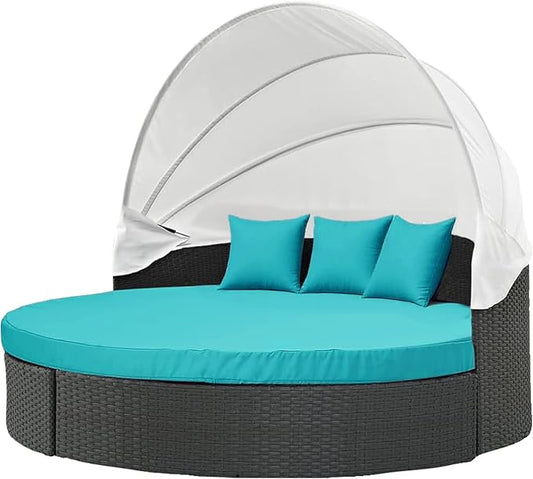 MICTONY Outdoor Daybed Cushion Cover, 66" Replacement Daybed with Elastic Band, Sun Bed Round Cushion ONLY (Daybed NOT Included), Peacock Blue