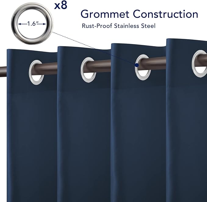 PureFit Outdoor Curtains for Patio Waterproof Weatherproof, UV Resistant Outside Curtains for Gazebo, Front Porch, Pergola, Sun Blocking Privacy Curtain, 52W x 120L inch, 1 Panel, Navy Blue