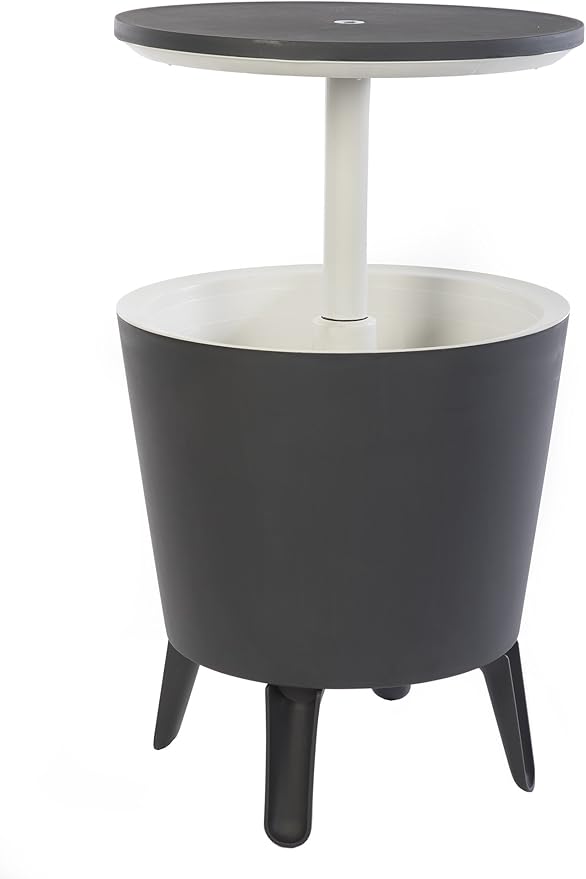 Keter Modern Cool Bar Outdoor Patio Furniture and Hot Tub Side Table with 7.5 Gallon Beer and Wine Cooler, Dark Grey