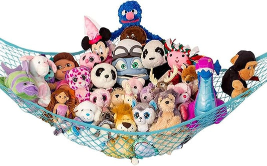 Lilly's Love Large Stuffed Animal Hammock | Corner Hanging Organizer, Stuffed Animal Storage | Easy to Hang Plushie Net w/Included Anchors & Hooks | Cute Room & Bedroom Decor (Light Blue)