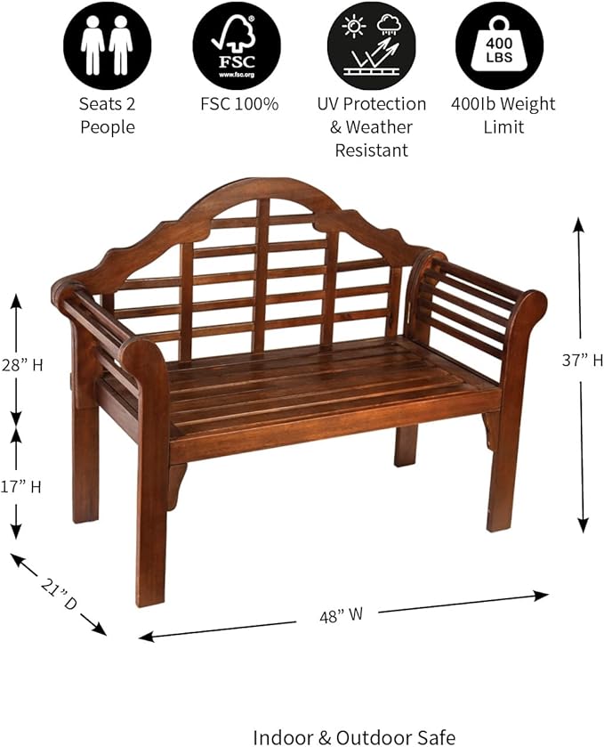 Plow & Hearth Weatherproof Lutyens Eucalyptus Wood Garden Bench | Foldable Patio Benches | Outdoor Furniture Seating for Porch Park Deck | Natural