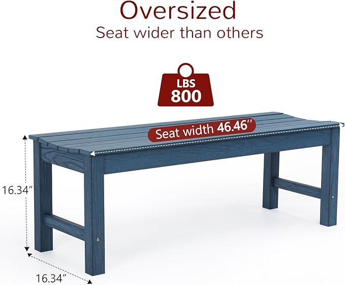 Stoog Outdoor Bench, 2-Person Patio Dining Bench, Waterproof Garden Bench, Never Rot or Fade, for Porch, Garden, Deck, and Entryway, Blue