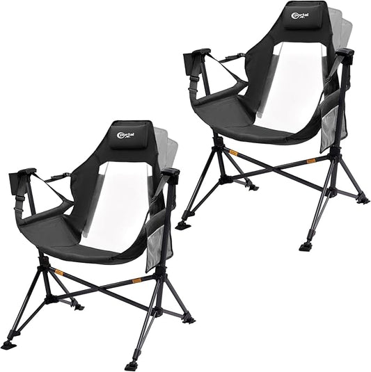 Portal Hammock Camping Chair, Portable Outdoor Swinging Chairs, Rocking Chair for Adults with Adjustable Back and Height for Lawn, Backyard, Patio, Supports 400 lbs, Mesh High Back, Black, 2 Pack
