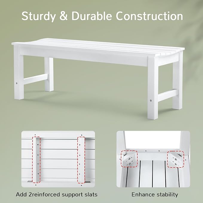 Stoog Outdoor Bench Set of 2, 2-Person Backless Outdoor Benches Weatherproof, Never Rot or Fade, White