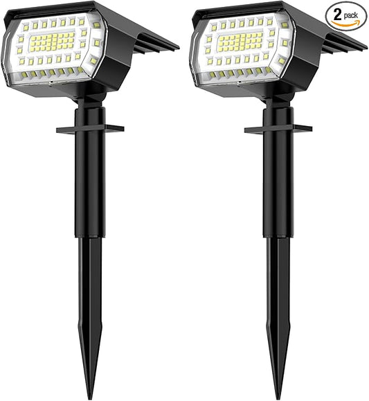 Solar Spot Lights Outdoor, [57 LED/2 Pack] Solar Lights Outdoor IP65 Waterproof, 3 Modes Solar Powered Landscape Spotlights for Garden Yard Outside Patio Pathway Pool(Cold White)