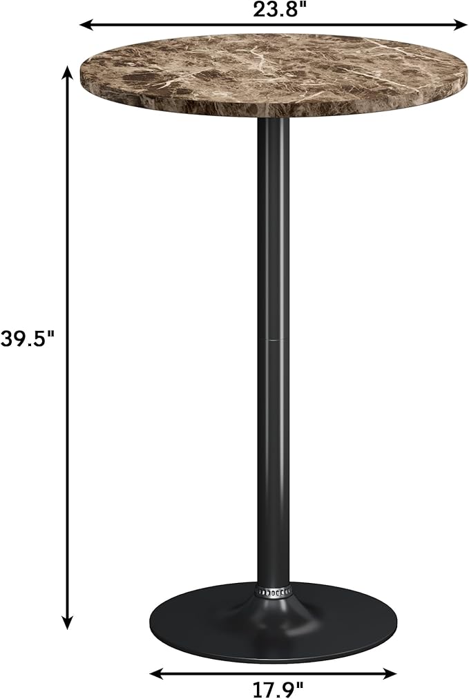 Flamaker Round Bistro Pub Table Modern Style Metal Base MDF Top Cocktail Bar Table Counter Bar Height for Pub, Dining Room, Party (2, Marble-Black)