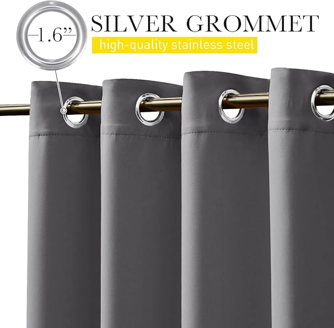 NICETOWN 2 Panels Outdoor Curtains for Patio Waterproof, W100 x L95 Windproof Extra Wide Grommet & Back Tab on Top & Bottom Thermal Insulated Sun Blocking Drapes with Rope for Gazebo, Grey