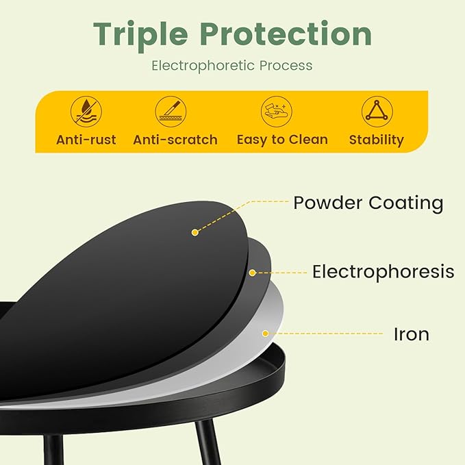danpinera Outdoor Side Tables, Weather Resistant Steel, Small Round End Table for Patio Yard Balcony Garden Bedside Black