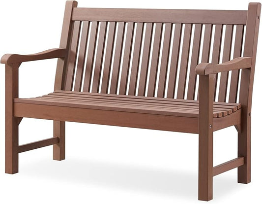 Psilvam Garden Bench, 2-Person Poly Lumber Patio Bench, All-Weather Outdoor Bench That Never Rot and Fade, Suit for Garden, Porch and Park (Brown)