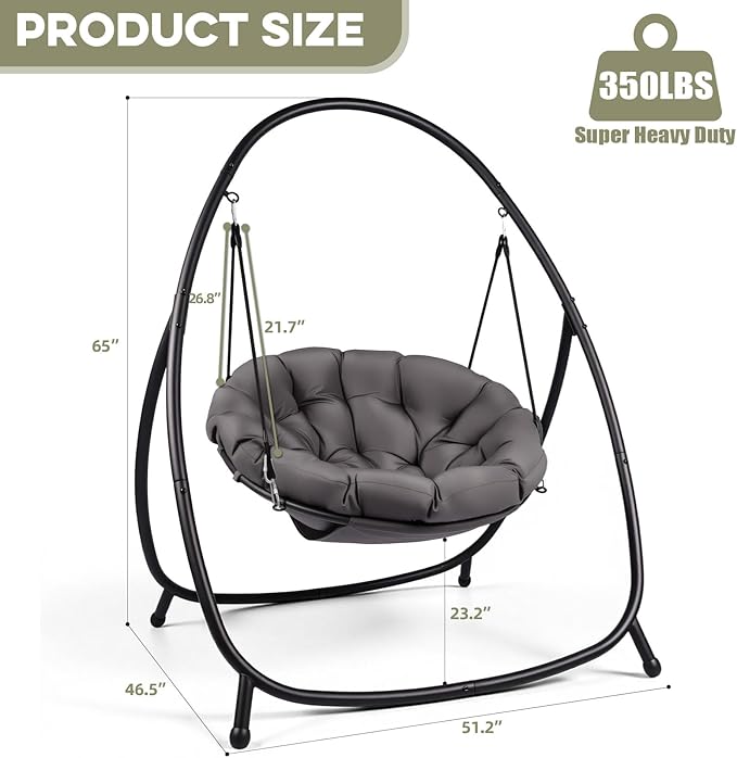 Hammock Hanging Chair with Stand Round-Shaped Swing Chair Indoor with Padded Cushion for Outdoor Bedroom Patio Balcony