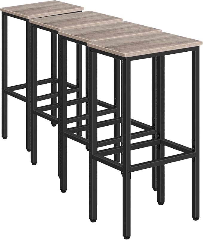 Set of 2 Bar Stools, 29.5" Tall Counter Bar Stools, Kitchen Breakfast Bar Chairs with Footrest, Rectangular Industrial Bar Chairs, for Dining Room, Greige and Black BAHG01701 (Pack of 4)