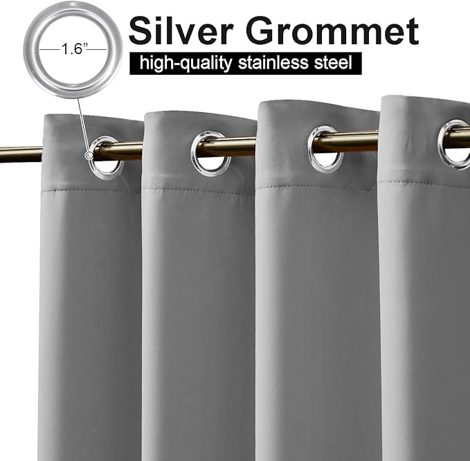 NICETOWN Outdoor Curtains Sunblock with Rustproof Grommet Top and Bottom 2 Panels, Thermal Insulated Fixed Windproof Blackout Outdoor Curtain Drapes Privacy for Patio, W52 x L95, Silver Grey