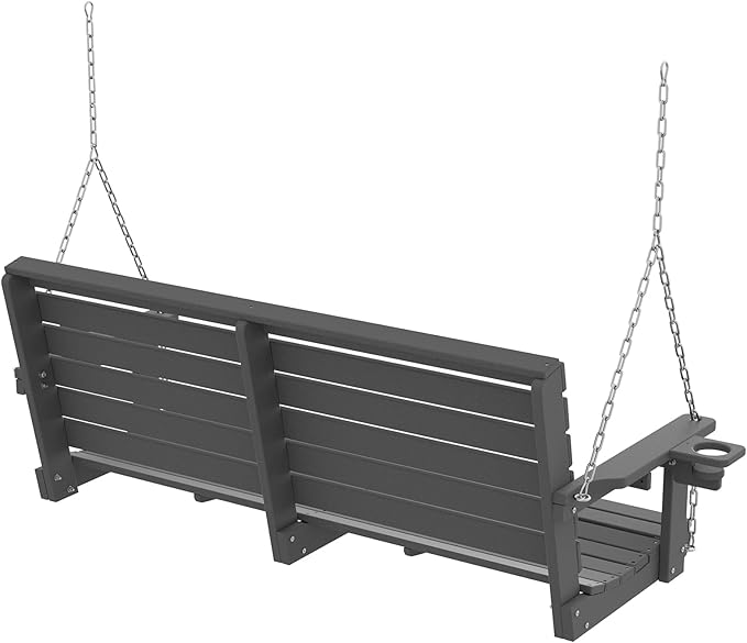 Plawdlik Porch Swings,2 Seat Patio Chair with Two Cup Holders,HDPE Waterproof Bench for Courtyard-Grey