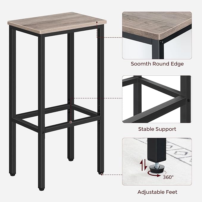 Set of 2 Bar Stools, 29.5" Tall Counter Bar Stools, Kitchen Breakfast Bar Chairs with Footrest, Rectangular Industrial Bar Chairs, for Dining Room, Greige and Black BAHG01701 (Pack of 4)