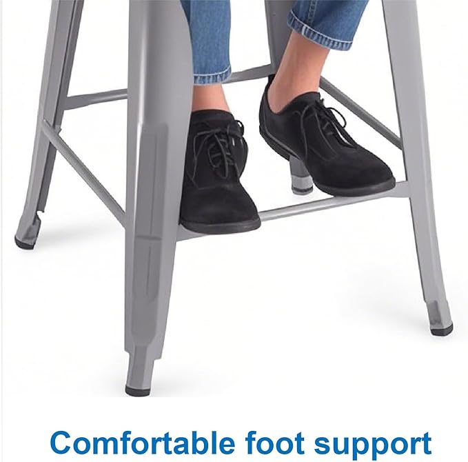 Stackable Metal Bar Stool Backless Indoor-Outdoor Counter Stools Fullmetal Dinning Chairs Set of 4 (Grey, 24 Inch)