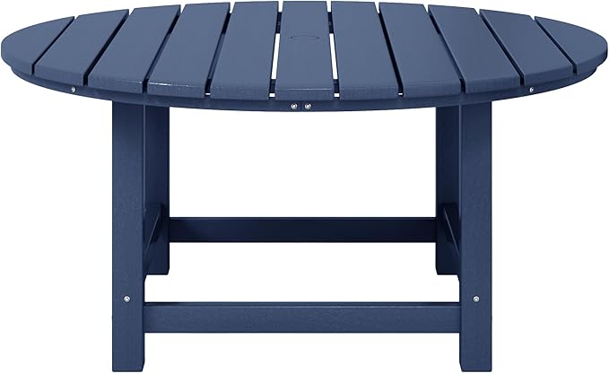 WestinTrends Malibu Low Outdoor HDPE Round Patio Coffee Table, Navy Blue