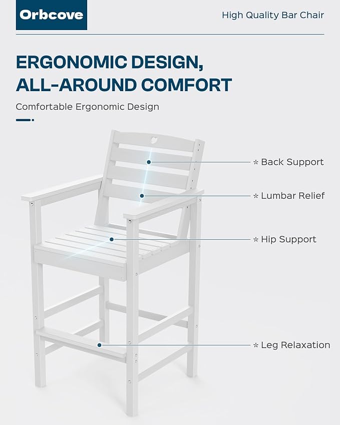 Patio Bar Table,Adirondack Chairs and Table 3 Pieces Set, Bar Height Chairs Set of 2 and Bar Table, Outdoor Bar Stools Set,Weather-Resistant Outdoor Furniture for Deck, Balcony, Poolside Easy Assembly