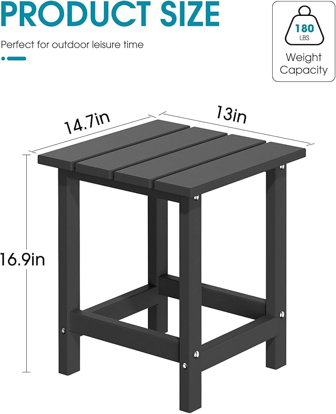 MUCHENGHY Adirondack Outdoor Side Table, 14.7" Patio Side Table Weather Resistant, HDPE Outdoor End Tables for Patio, Black