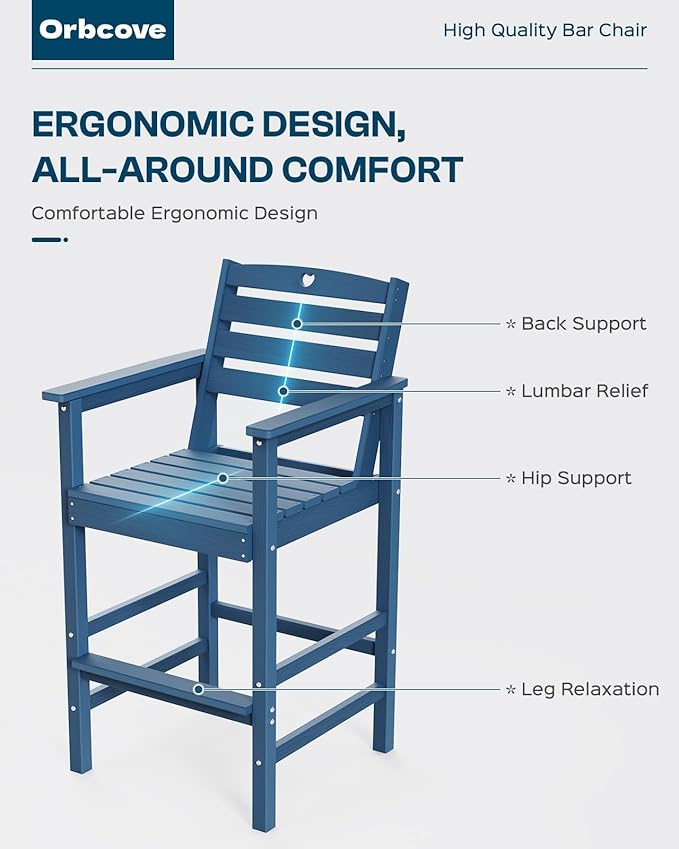 Patio Bar Table,Adirondack Chairs and Table 4 Pieces Set, Bar Height Chairs Set of 4, Outdoor Bar Stools Set,Weather-Resistant Outdoor Furniture for Deck, Balcony, Poolside Easy Assembly