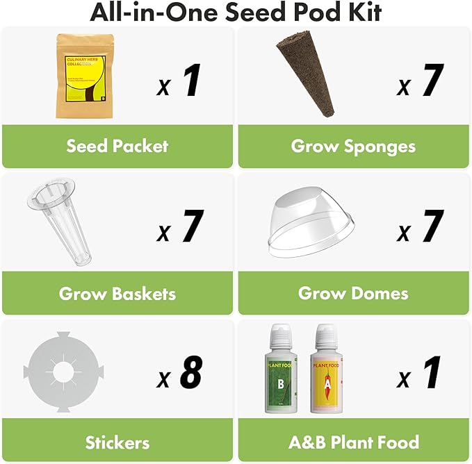 LYKOCLEAN Seeds for iDOO Hydroponics Growing System, 7 Seed pods, 350+ Seeds (Herb, 7-pods)