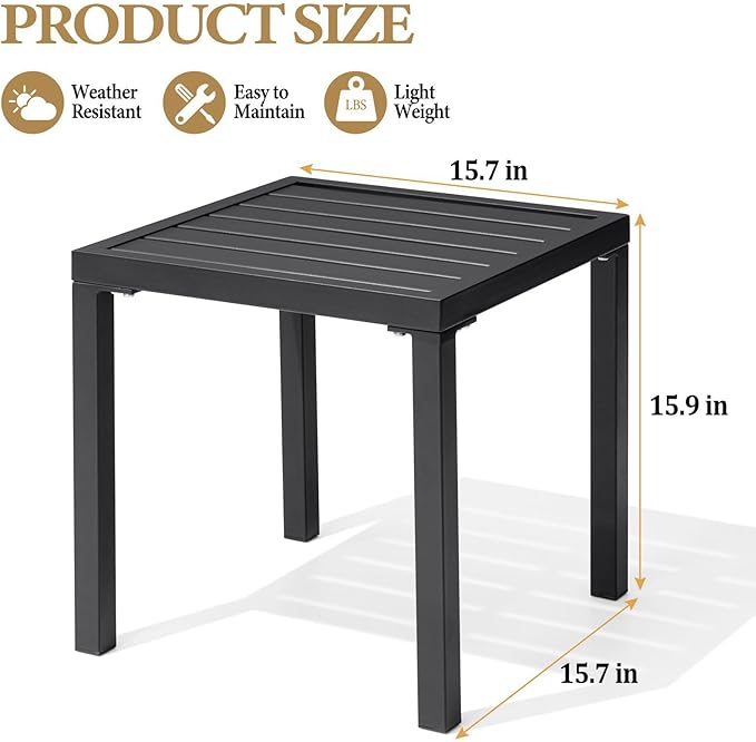 Crestlive Products Outdoor Side Table, Black Small Square Metal End Table with Easy Assembly, Weather Resistant Design for Pool Patio Balcony