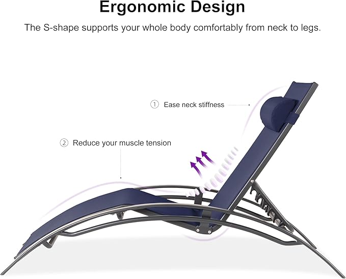 PURPLE LEAF Patio Oversized Chaise Lounge Chair Set with Side Table Pool Adjustable Recliner Chairs for Outside Beach Outdoor Sunbathing Tanning Poolside Lounger Chair