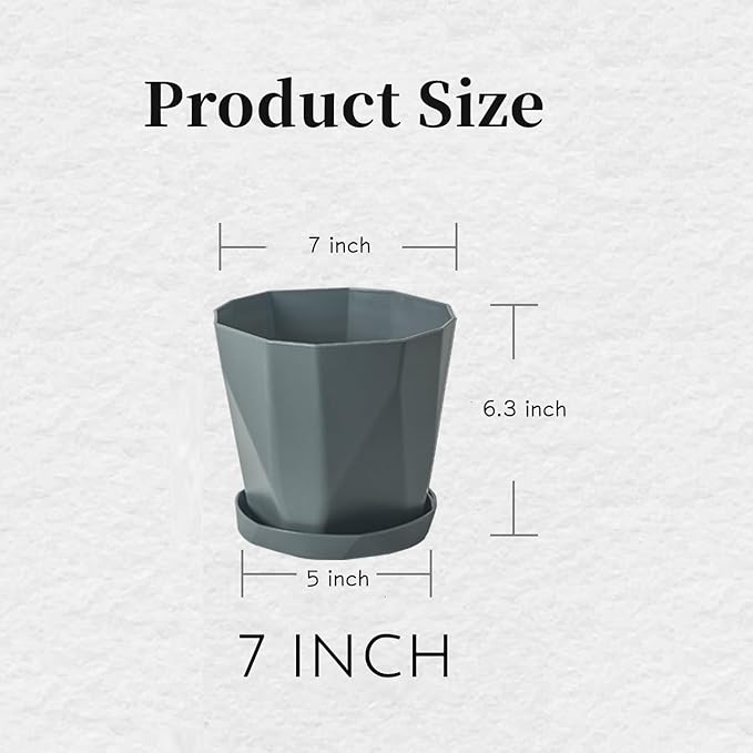 InmeRun Plant Pots Indoor Plastic Flower Pots Outdoor 7 inch Set of 6 Pack with Drainage Holes and Saucers for Garden pots (7 in 6 pcs)