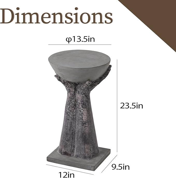 COSIEST Outdoor Side Table, Two Hands-Shaped Base w Round Top Accent Table, Lightweight Plant Stand, Concrete Finish