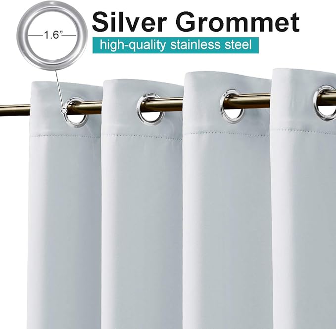 NICETOWN 2 Panels Greyish White Outdoor Curtains for Patio Waterproof, Rustproof Stainless Steel Grommet Room Darkening Thermal Insulated Vertical Drapes for Pergola & Canvas, W52 x L72