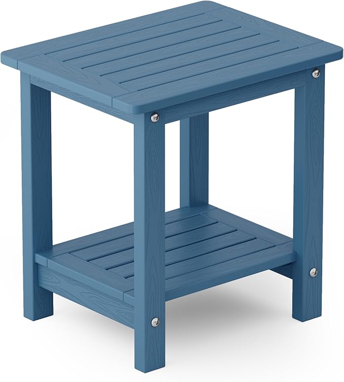YEFU Outdoor Side Table for Patio: 16" HIPS Weather - Resistant Adirondack Tables - Waterproof Small Square End Tables for Backyard Pool Porch Balcony - Indoor Outdoor Double Layer Table Navy Blue