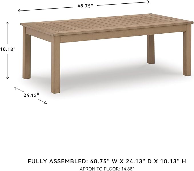 Signature Design by Ashley Hallow Creek Casual UV Resistant Resin Outdoor Coffee Table, Light Brown