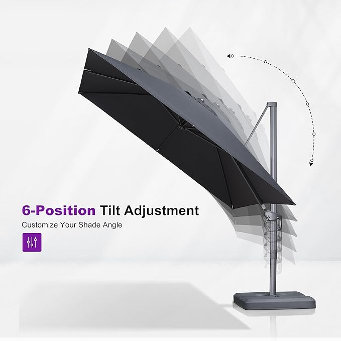 PURPLE LEAF Patio Umbrella 10' X 13' Rectangle Cantilever Umbrella Large Aluminum Outdoor Umbrellas with 360-degree Rotation & UPF40+ Premium Fabric for Deck Pool Garden Yard, Mist Grey