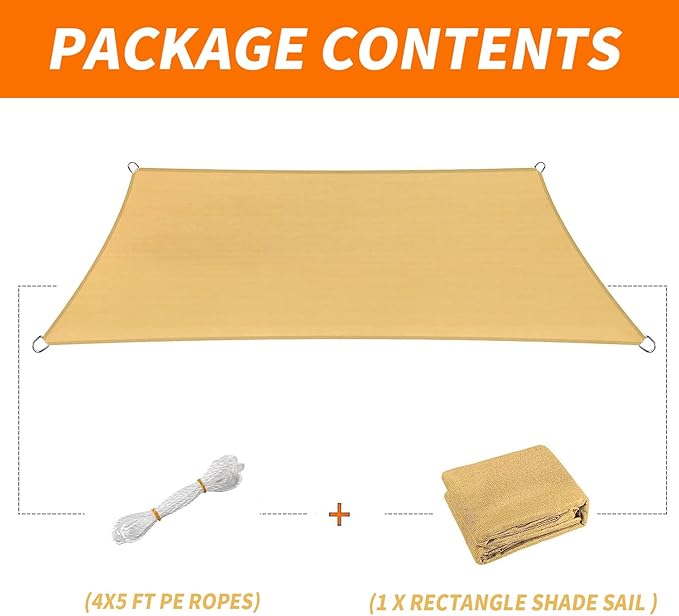 8'x8' Sun Shade Sail Curved Commercial Outdoor Shade Cover Dark Grey Rectangle Heavy Duty Permeable 185GSM Outdoor Shades for Patio Garden Sandbox