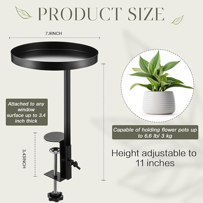 2 Pcs Window Sill Plant Shelf 7.9''D x 14.2''H Adjustable Window Shelf Windowsill Clamp Tray for Indoor Plants Metal Windowsill Extension Tray Planter Floating Shelves for Indoor Outdoor
