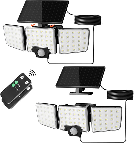 Lepro Solar Security Lights Outdoor Motion Sensor, 2 in 1 Separated and Integrated Remote Control IP65 Waterproof Solar Lights with 2 Light Modes, 3 Heads Floodlight for Garden Yard Garage