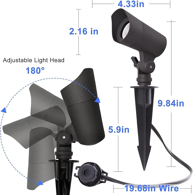 E ENERGETIC LIGHTING LED Landscape Lights with Connectors, 12V Low Voltage, Warm White 3000k, 4W, 175LM, Outdoor Waterproof Garden Pathway Lights Wall Tree Flag Spotlights with Spike Stand, 2 Pack