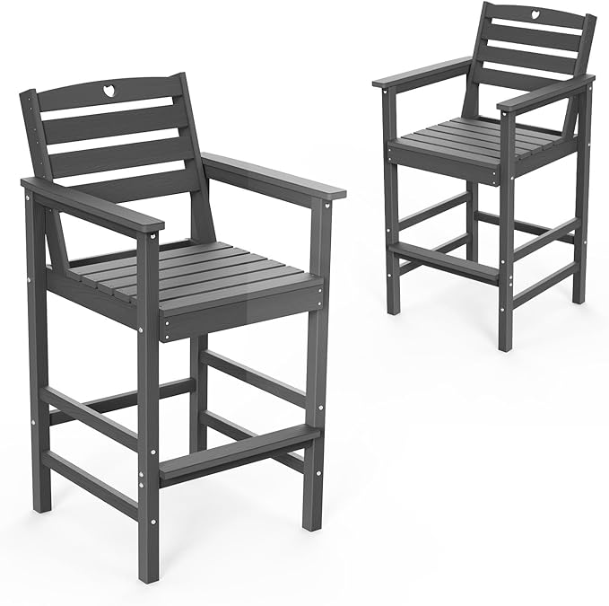 Patio Bar Table,Adirondack Chairs and Table 2 Pieces Set, Bar Height Chairs Set of 2, Outdoor Bar Stools Set,Weather-Resistant Outdoor Furniture for Deck, Balcony, Poolside Easy Assembly