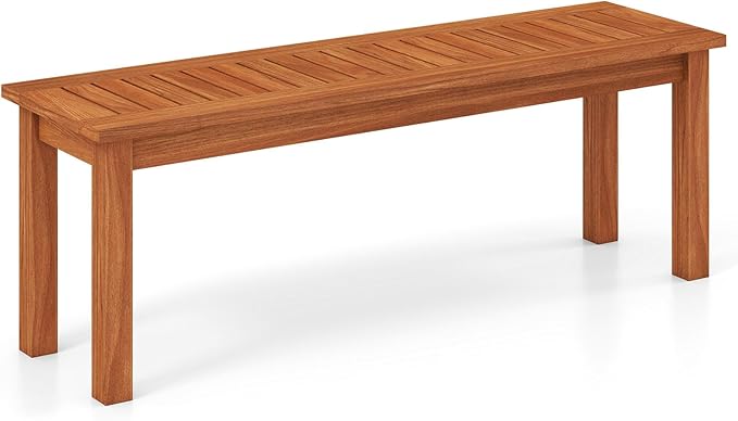 Tangkula Outdoor Wood Bench, 2-Person Backless Patio Garden Bench with Slatted Seat, Front Porch Dining Seating Furniture for Deck, Yard and Park (2)
